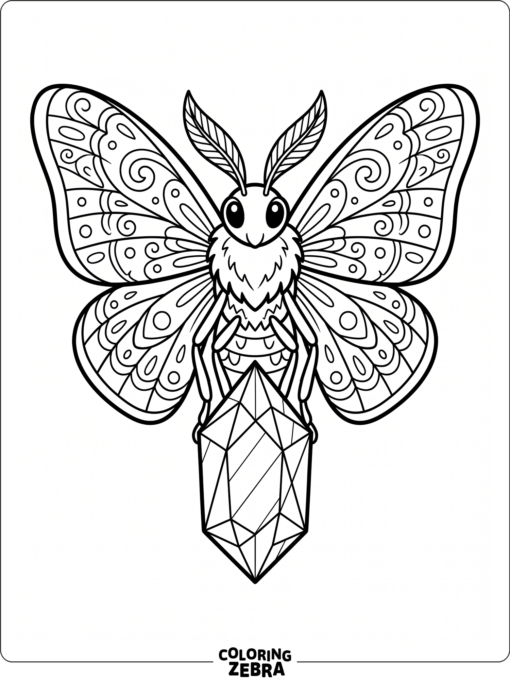 A moth beside a faceted crystal