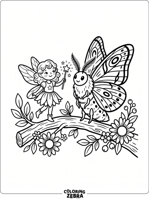 A moth beside a small fairy with a wand