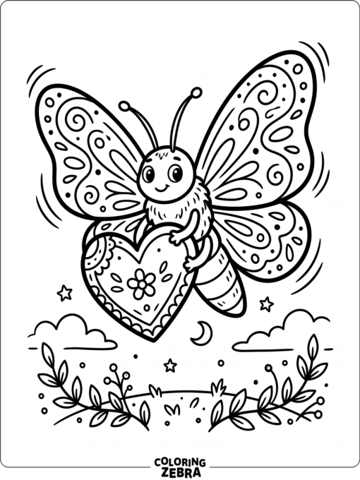 A moth with a heart shape and open wings