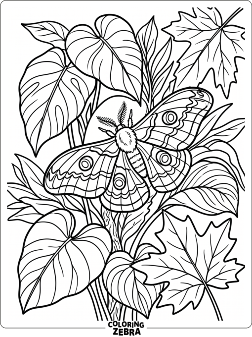 A moth resting among broad leaves