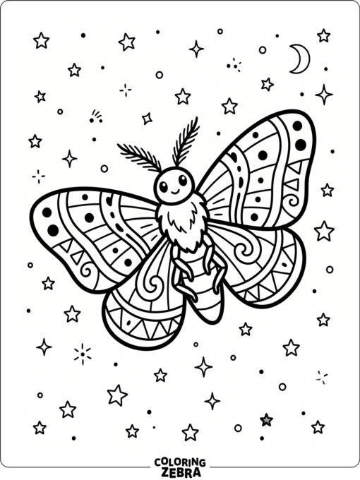 A moth surrounded by small stars in the night sky