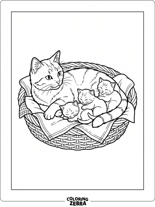 A mother cat resting beside three kittens