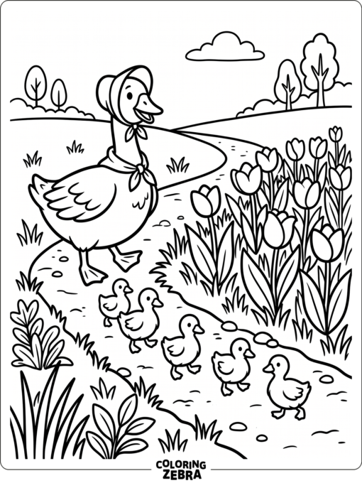 Mother goose walking with her goslings