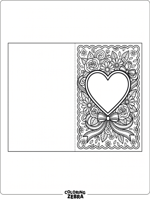 Decorated greeting card with flowers and a heart frame