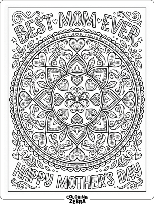 Mandala with hearts, petals, and a mother message