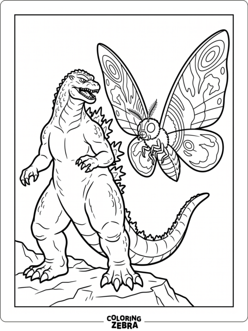 Mothra flying next to Godzilla