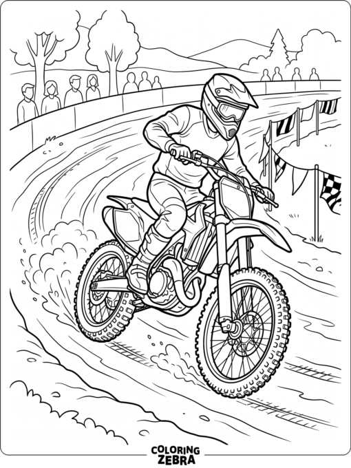 Motocross bike racing across a dirt track