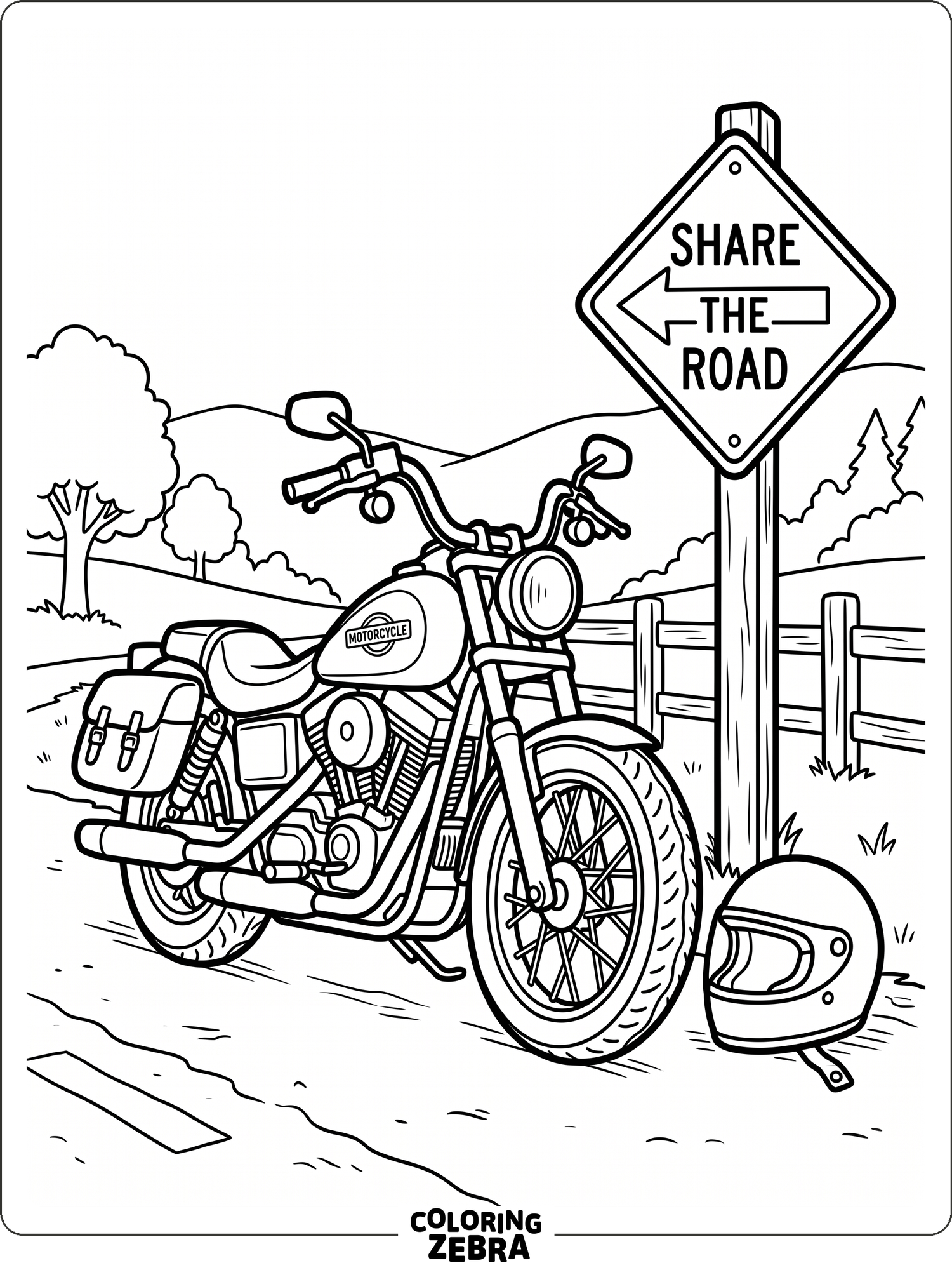 Motorcycle with helmet and stand