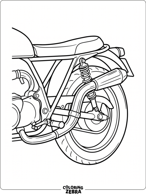 Motorcycle exhaust pipe beside the rear frame