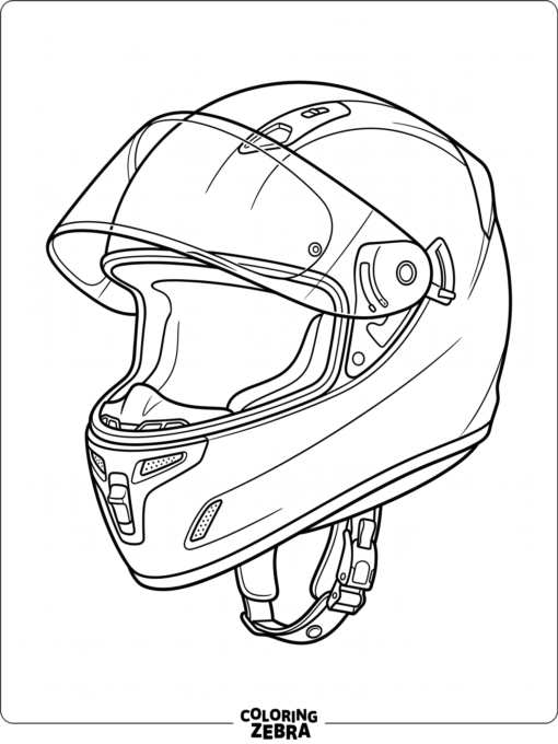 A motorcycle helmet with visor and strap