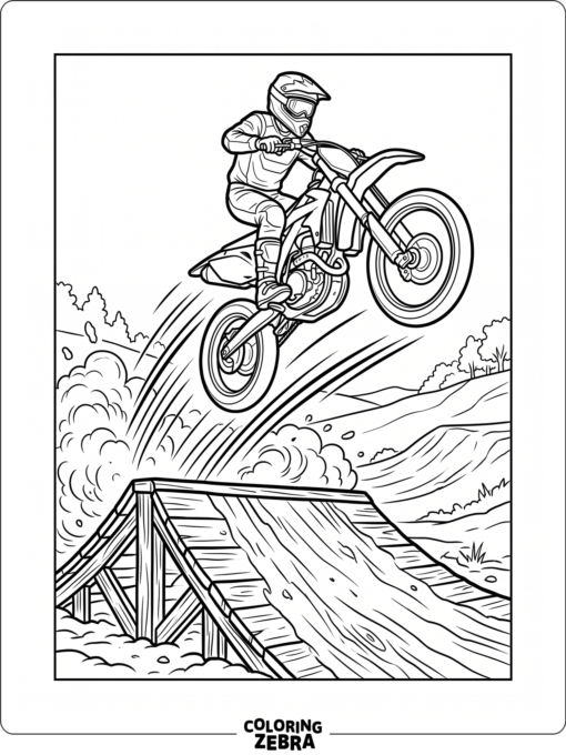 A motorcycle jumping over a ramp