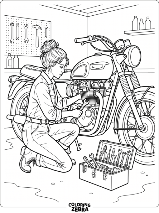 A mechanic working on a motorcycle