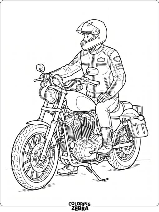 A motorcycle rider sitting on a parked bike