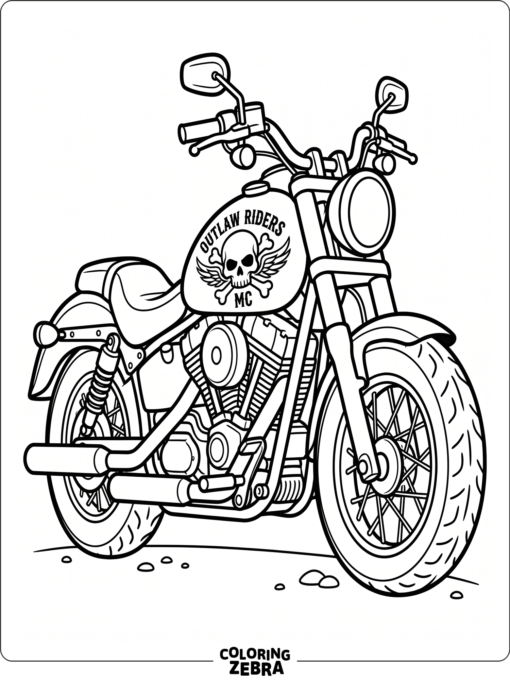 Motorcycle with a skull emblem and bone details