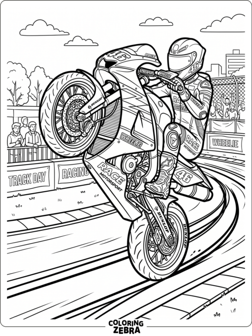 A motorcycle doing a wheelie on a track