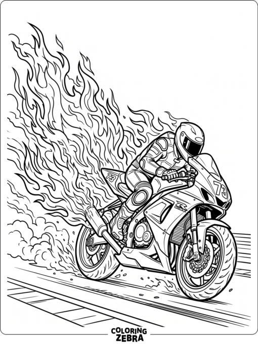 Motorcycle with flames shooting behind it