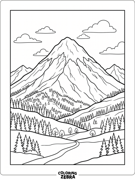 A large snowcapped mountain with forests below
