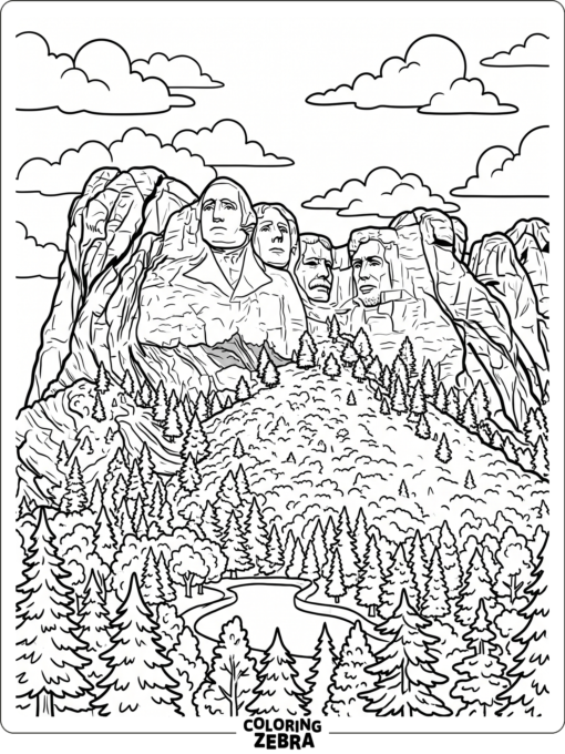 Stone presidential faces carved into a mountain cliff