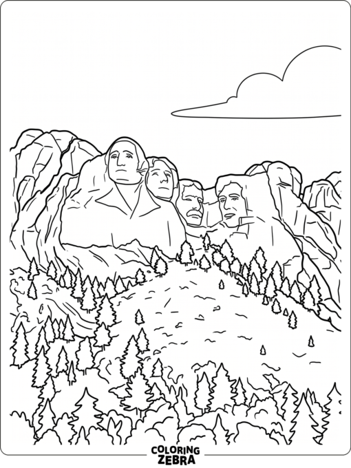 Mount Rushmore with trees and open sky