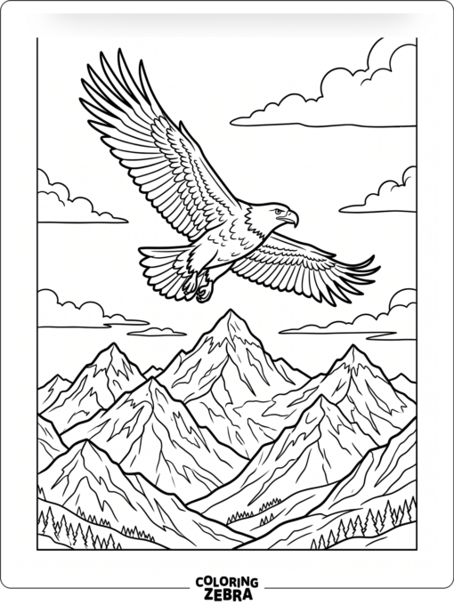 An eagle soaring over mountain peaks