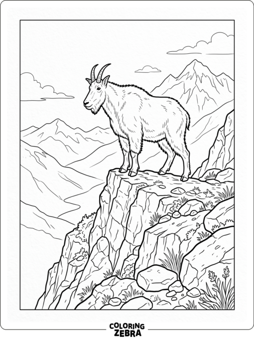 A mountain goat standing on a rocky ledge