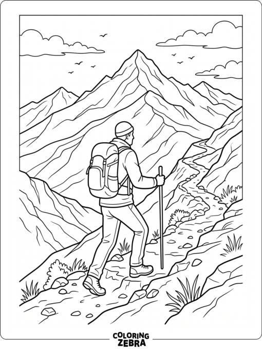 A hiker on a mountain trail with a backpack