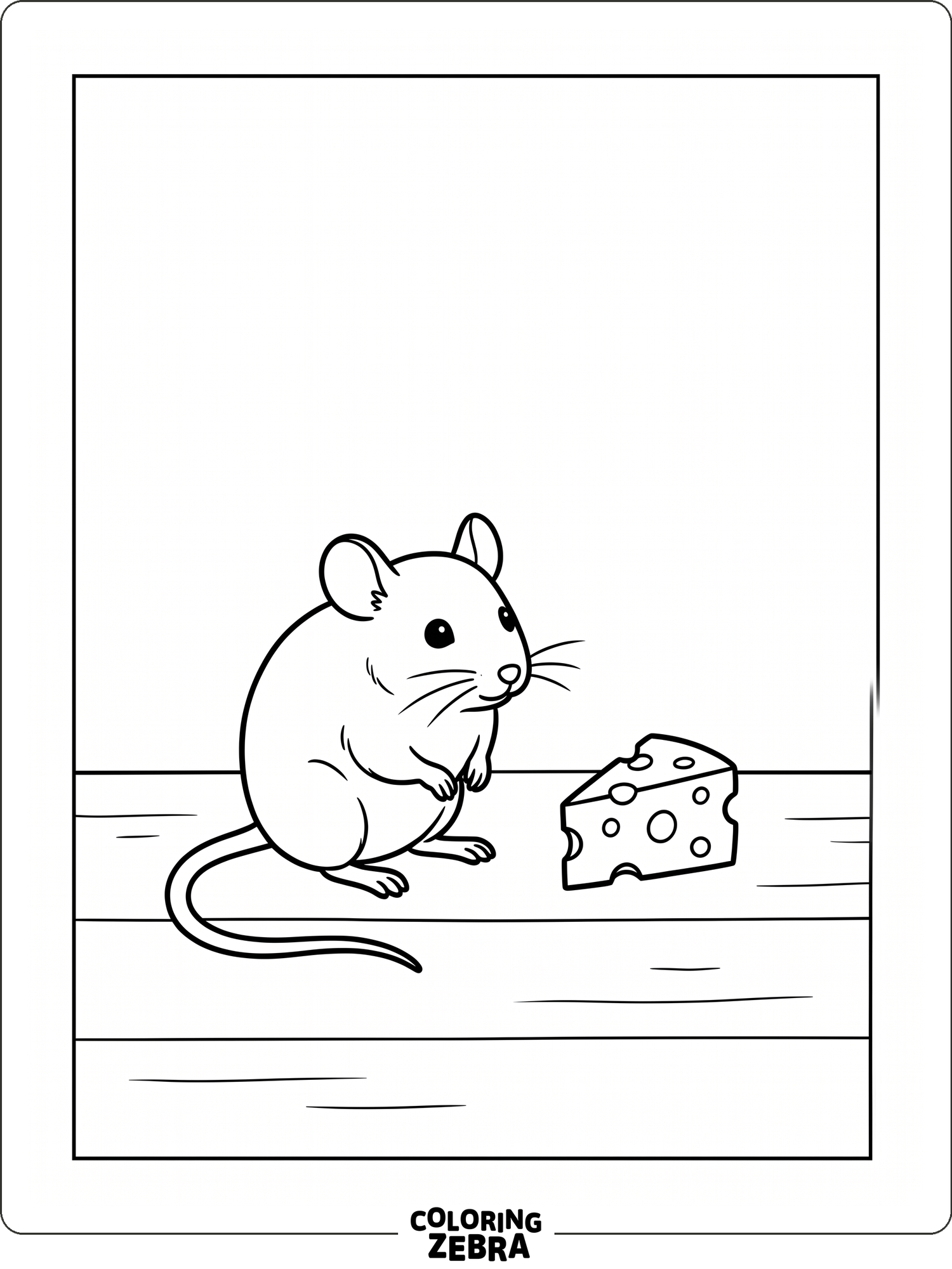 A little mouse sits near a cheese wedge