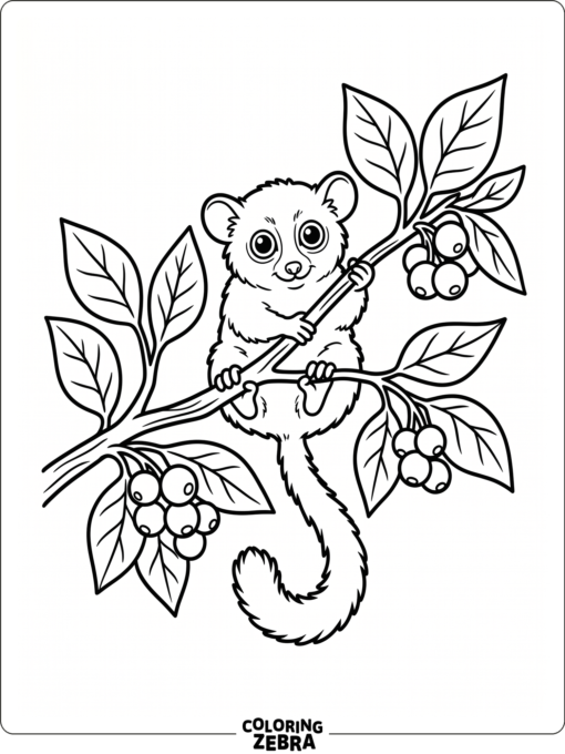 A tiny mouse lemur holds onto a leafy twig