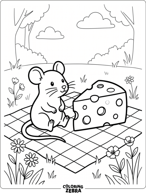 A mouse sitting beside a cheese slice