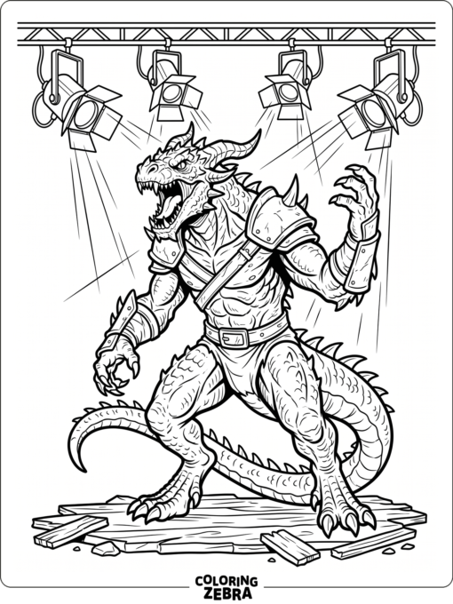A movie-style monster under bright lights
