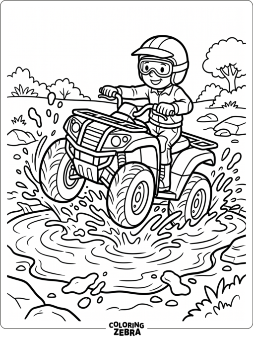 Mud-Riding ATV Splashing Through Water
