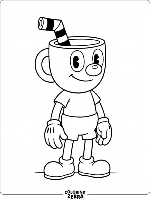 Mugman with striped straw standing in a simple pose