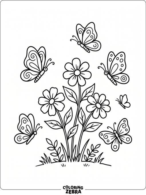 A group of butterflies around flowers
