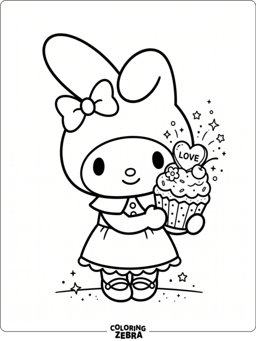 My Melody with a heart cupcake