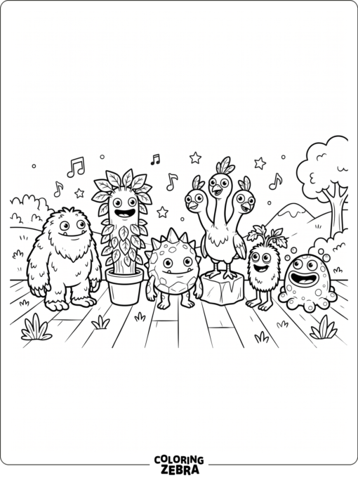 A row of monsters with different shapes and expressions