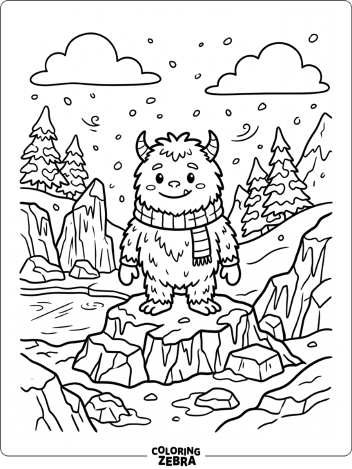 A monster on Cold Island with icy rocks and snow
