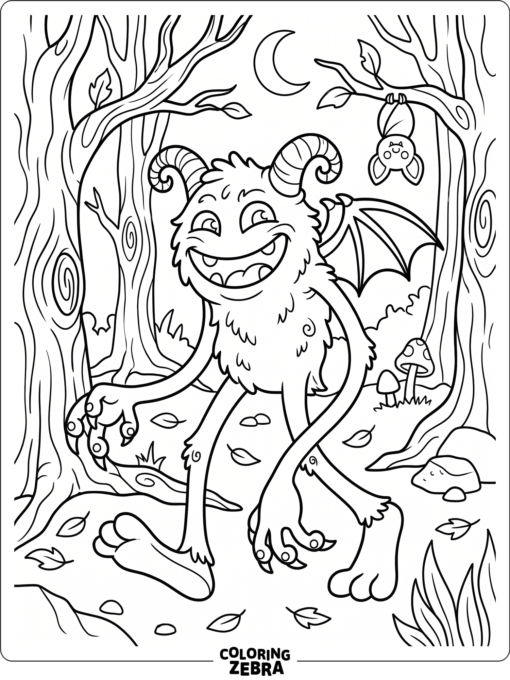Grinning monster in a spooky forest