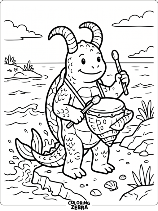 Shell-backed monster near the water