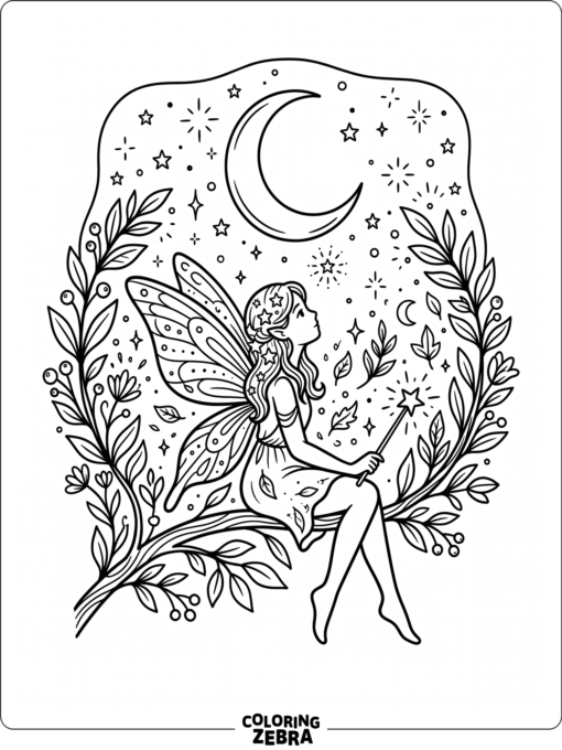 A mystical fairy under a crescent moon