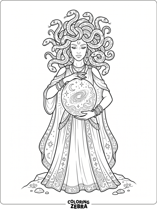 A mystical Medusa holding a crystal orb