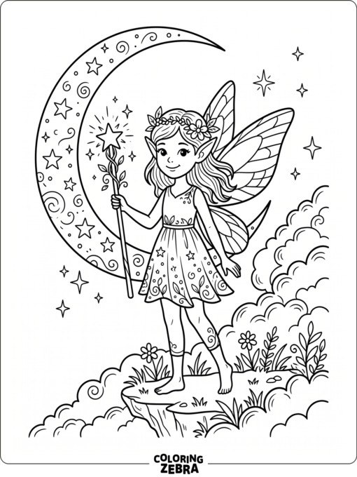 A fairy with a staff and crescent moon