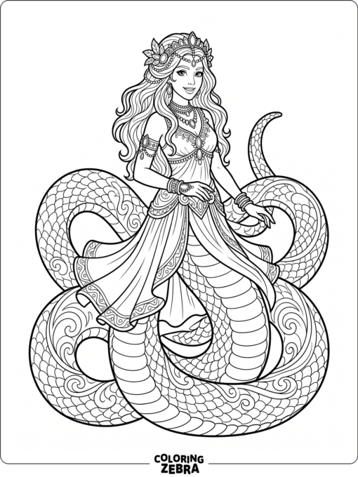 A serpent woman with coils and jewelry