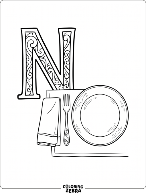 A big letter N with a folded napkin on a table