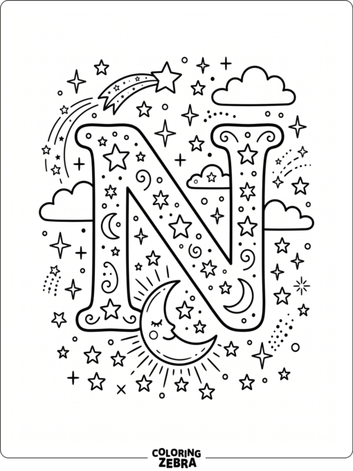 A large N with a moon and stars