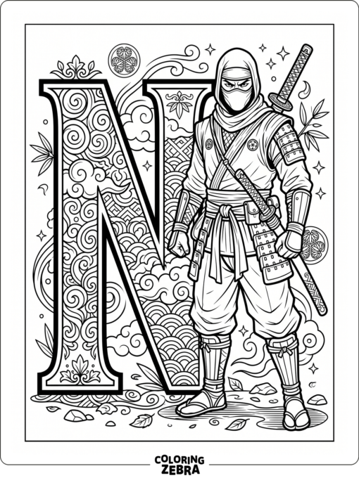 A ninja standing beside a big N