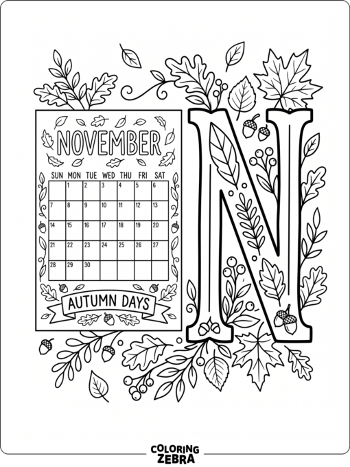 A calendar page and leaves beside a bold N