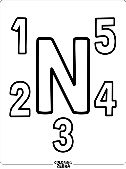 A big N surrounded by numbers one to five
