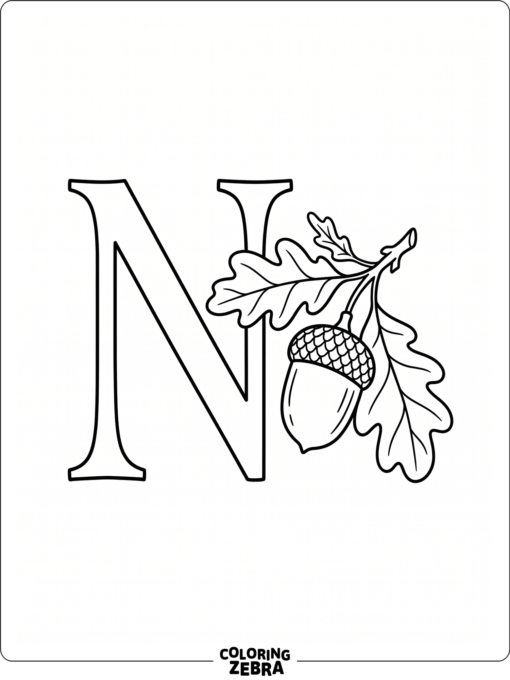 A nut with leaves next to a bold N