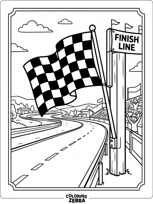 A checkered flag waving near the finish line