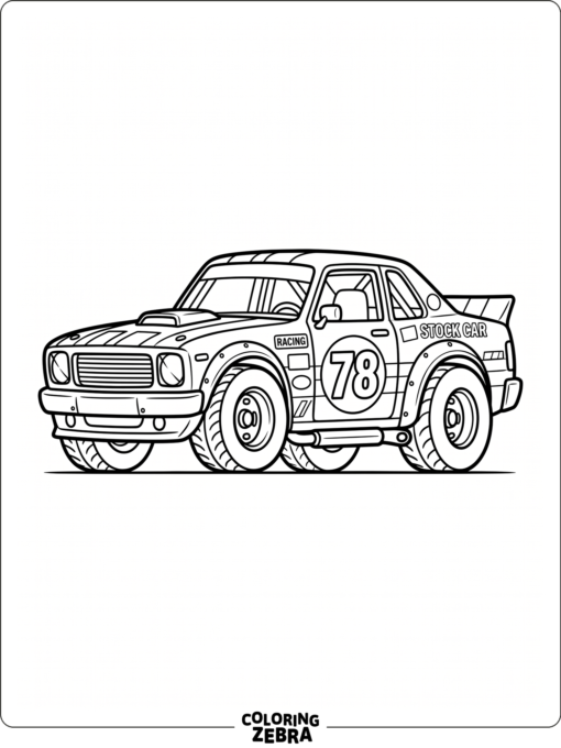 A stock car with wide tires and a race number